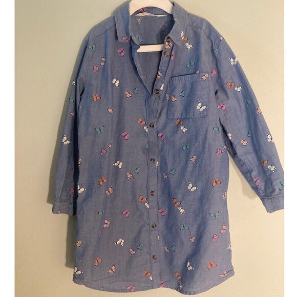 H&M Chambray Butterfly Print Shirt Dress ~ Sz S 6-7 ~ Tie Belt & Go! - Picture 3 of 6